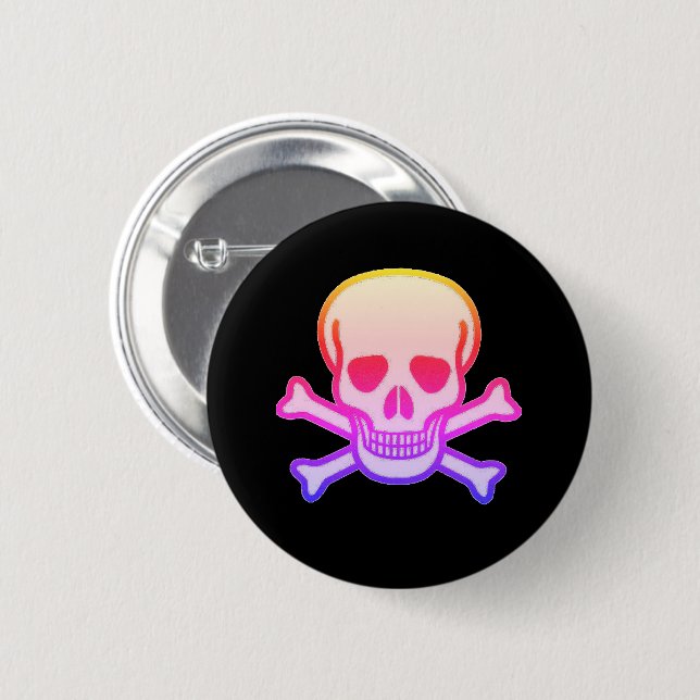 Pink Neon Skull black button (Front & Back)