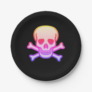 Pink Neon Skull black paper plates