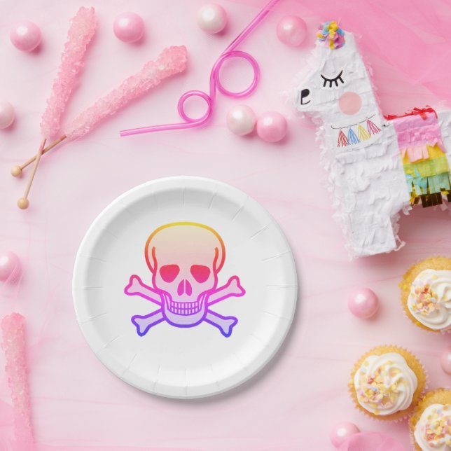 Pink Neon Skull paper plates (Party)