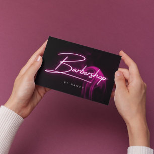 Pink Neon Smoke Barbershop Handwritten Script Business Card