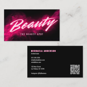 Pink Neon & Smoke Lash Tech QR Code & Socials Business Card