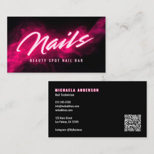 Pink Neon & Smoke Nail Salon QR Code & Socials Business Card