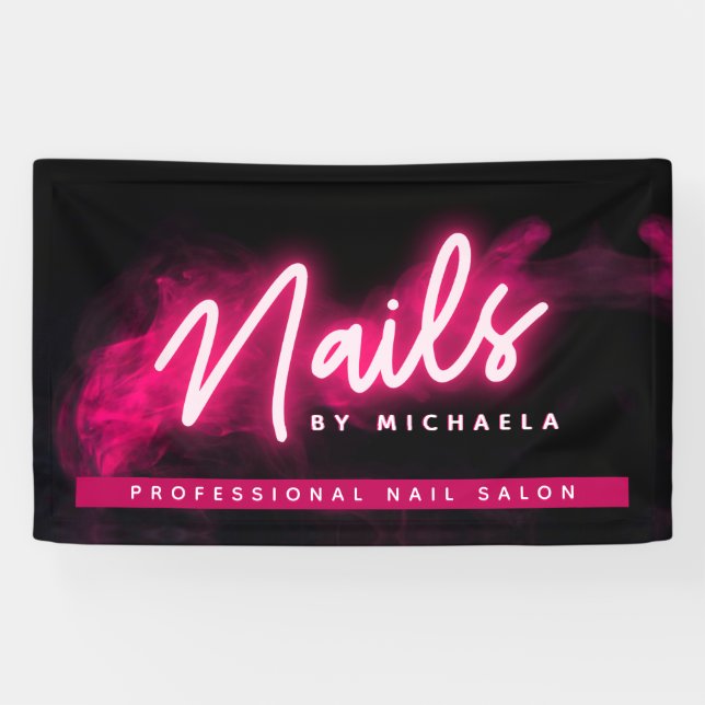 Pink Neon & Smoke Nail Salon/Technician Banner (Horizontal)