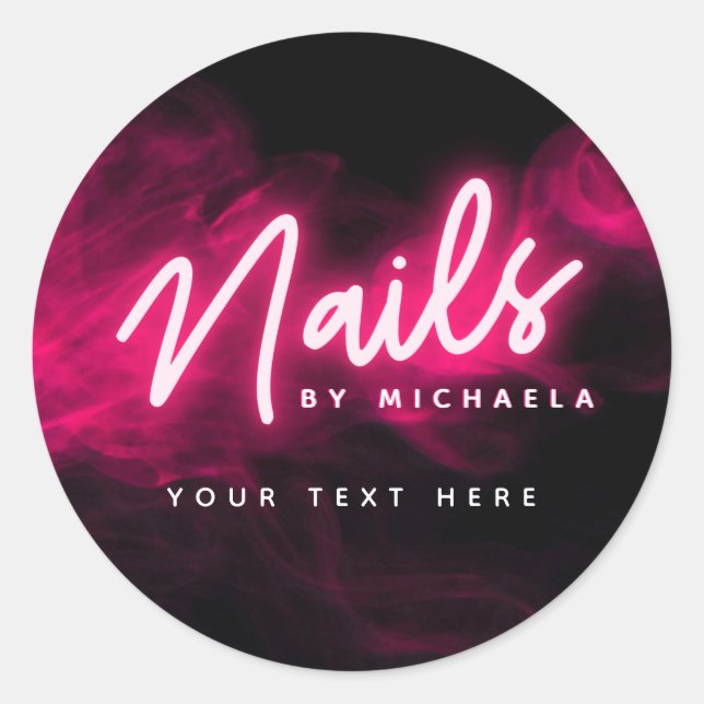 Pink Neon & Smoke Nail Salon/Technician Classic Round Sticker (Front)
