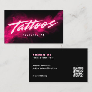 Pink Neon & Smoke Tattoo Artist QR Code Business Card