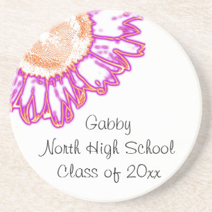 Pink Neon Sunflower Graduation Coaster