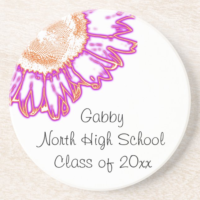 Pink Neon Sunflower Graduation Coaster (Front)
