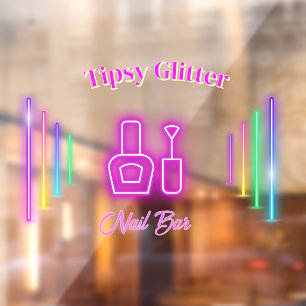 Pink Neon Trendy Glow-Inspired Nail Studio Bar  Window Cling