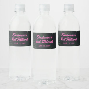 Pink Neon Tropical Bat Mitzvah Party Water Label