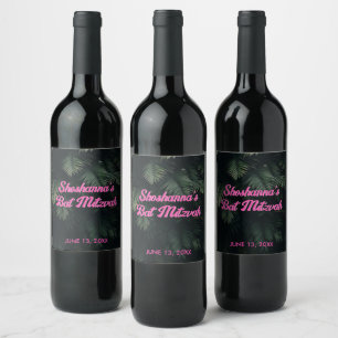 Pink Neon Tropical Bat Mitzvah Party Wine Label