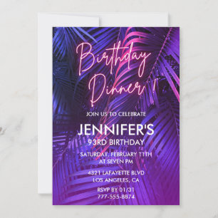 Pink Neon Tropical Dinner 93rd birthday Invitation