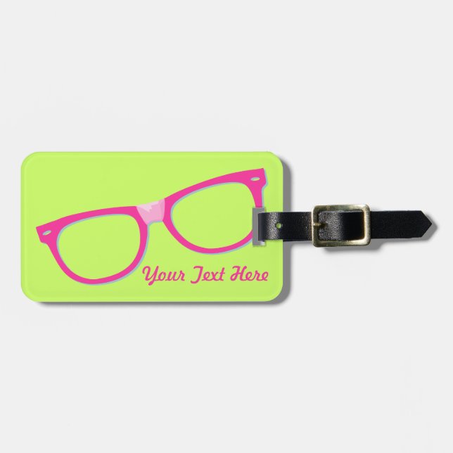 Pink Nerd Glasses Luggage Tag (Front Horizontal)
