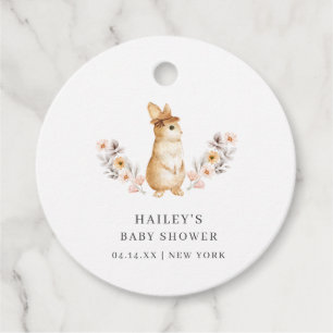 Pink Neutral Bunny Wildflower Baby Shower Favour Tags