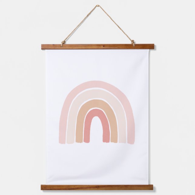 Pink Neutral Rainbow Nursery Decor Hanging Tapestry (Front)
