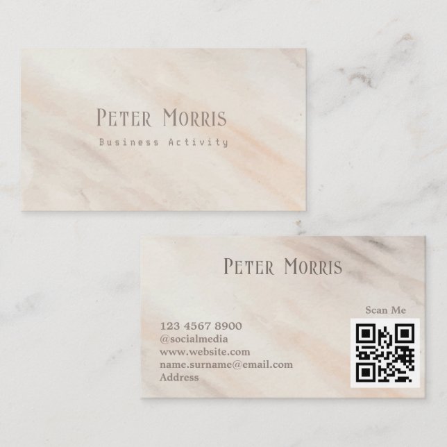 Pink Neutral Tone Minimalist QR Code Professional Business Card (Front/Back)