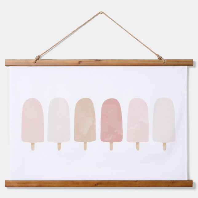 Pink Neutral Watercolor Popsicle Girls Room Hanging Tapestry (Front)