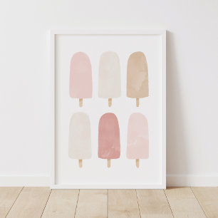 Pink Neutral Watercolor Popsicle Girls Room Poster