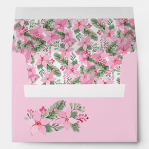 Pink New Baby Photo Christmas Card Girl Poinsettia Envelope