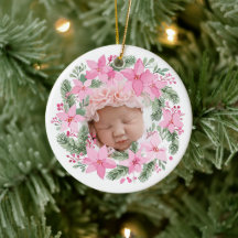 Pink New Baby Photo Christmas Girl Poinsettia