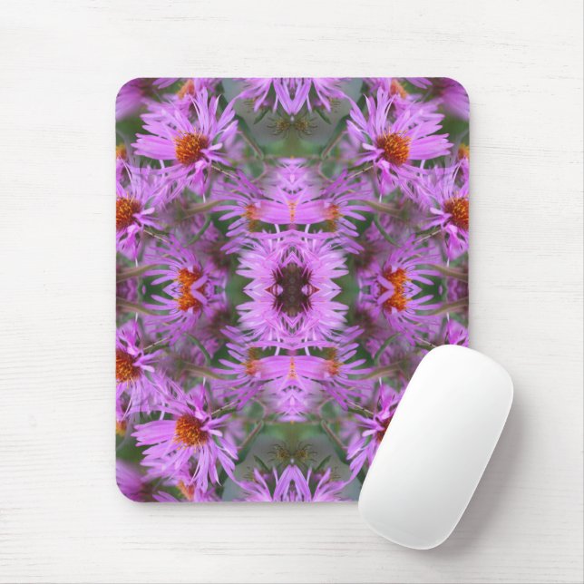 Pink New England Aster Flowers Abstract Mouse Mat (With Mouse)