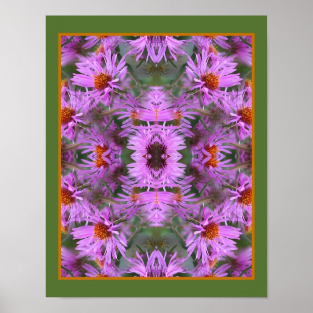 Pink New England Aster Flowers Abstract Poster (Front)