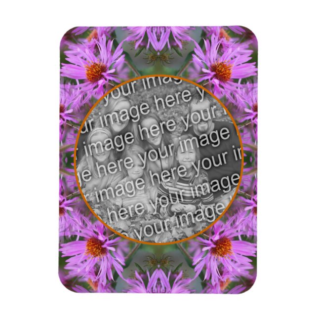 Pink New England Aster Flowers Add Your Photo Magnet (Vertical)