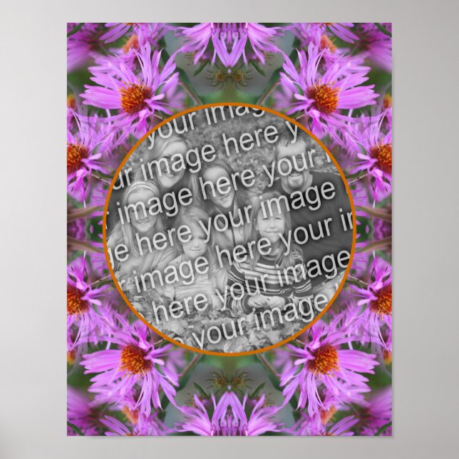 Pink New England Aster Flowers Add Your Photo Poster (Front)