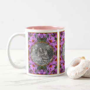Pink New England Aster Flowers Add Your Photo Two-Tone Coffee Mug