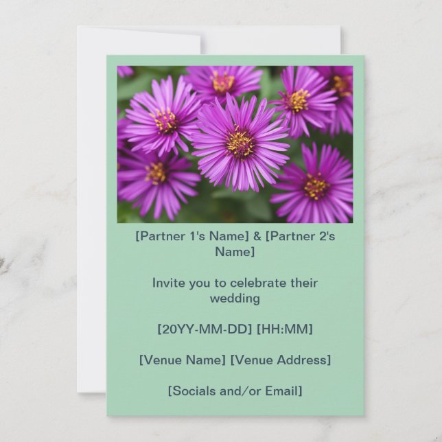 Pink New England Asters Wedding Invitation (Front)