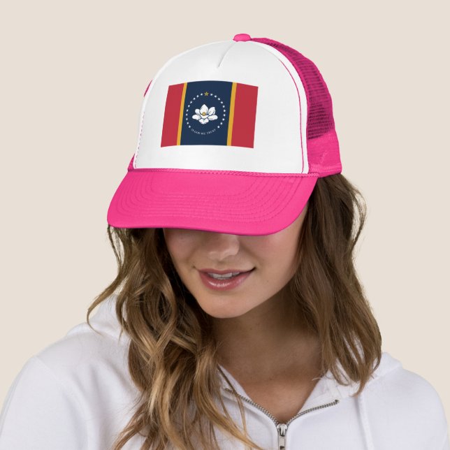 PINK New Mississippi Flag Trucker Hat (In Situ)