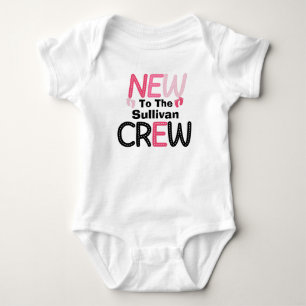 Pink New To The (Family Last Name) Crew Baby Bodysuit