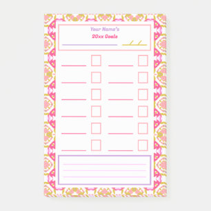 Pink New Year’s Resolutions Goal Tracker Checklist Post-it Notes