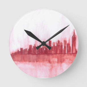 Pink New york city decor Round Clock