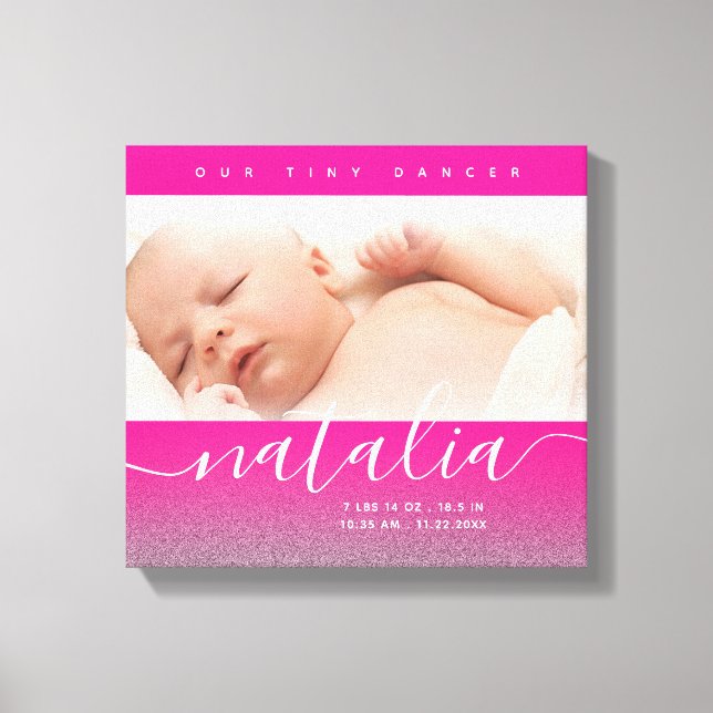 Pink Newborn Baby Photo Glitter Canvas Print (Front)