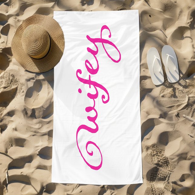 Pink Newlywed Bride Wifey Wife Beach Towel (Cute pink wifey wife newlywed honeymoon towel. )