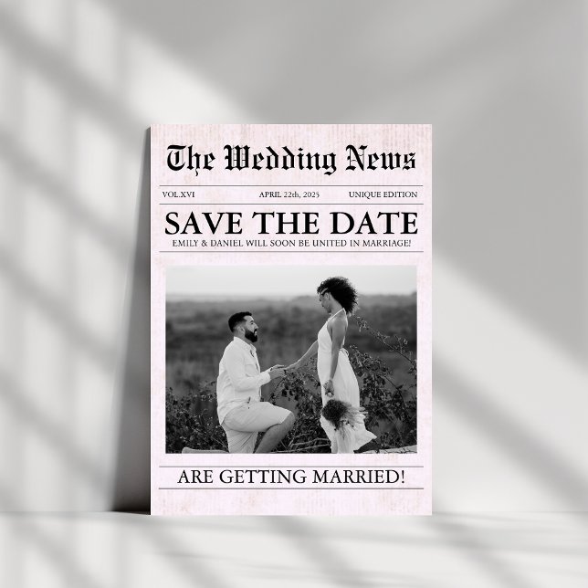 Pink Newspaper Modern Photo Wedding  Save The Date (Creator Uploaded)