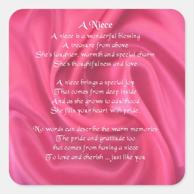 Pink - Niece Poem Square Sticker (Front)