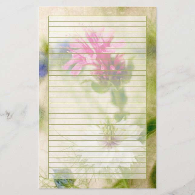 Pink Nigella Flower Photography Victorian Lined Stationery (Front)