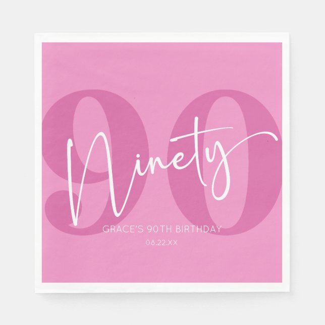 Pink Ninety 90th Ninetieth Birthday Party Napkin (Front)
