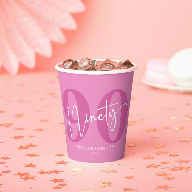 Pink Ninety 90th Ninetieth Birthday Party Paper Cups (Insitu)