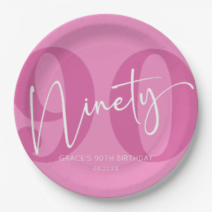 Pink Ninety 90th Ninetieth Birthday Party Paper Plate