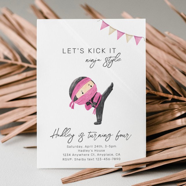 Pink Ninja Birthday Invitation | Ninja Party (Creator Uploaded)