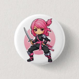 Pink Ninja Girl 3 Cm Round Badge