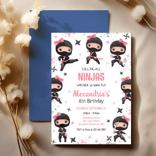 Pink Ninja Girl Birthday Invitation