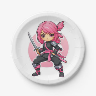 Pink Ninja Girl Paper Plate
