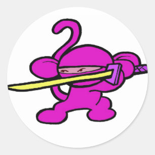 Pink Ninja On Guard-No Words Classic Round Sticker