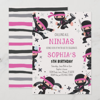 Pink Ninja Warrior Martial Arts Birthday Invitation