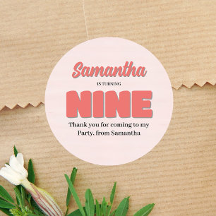 Pink Ninth Birthday Girl Party Floral Classic Round Sticker