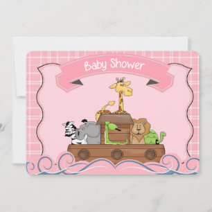 Pink Noah's Ark Baby Shower Invitation