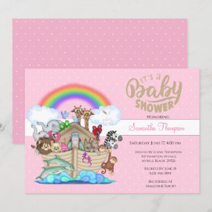 Pink Noah's Ark Baby Shower Invitation